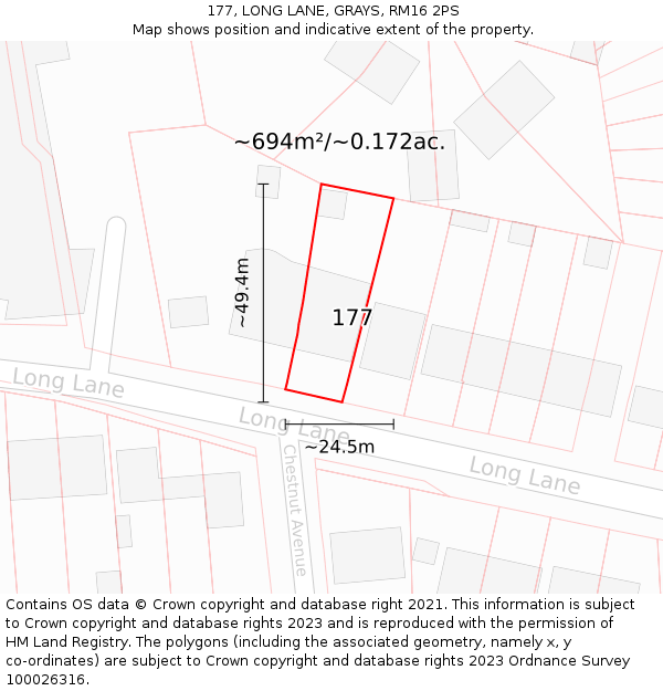 177, LONG LANE, GRAYS, RM16 2PS: Plot and title map