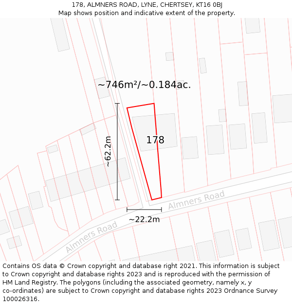 178, ALMNERS ROAD, LYNE, CHERTSEY, KT16 0BJ: Plot and title map