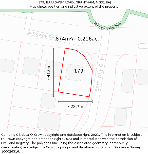 179, BARROWBY ROAD, GRANTHAM, NG31 8AJ: Plot and title map