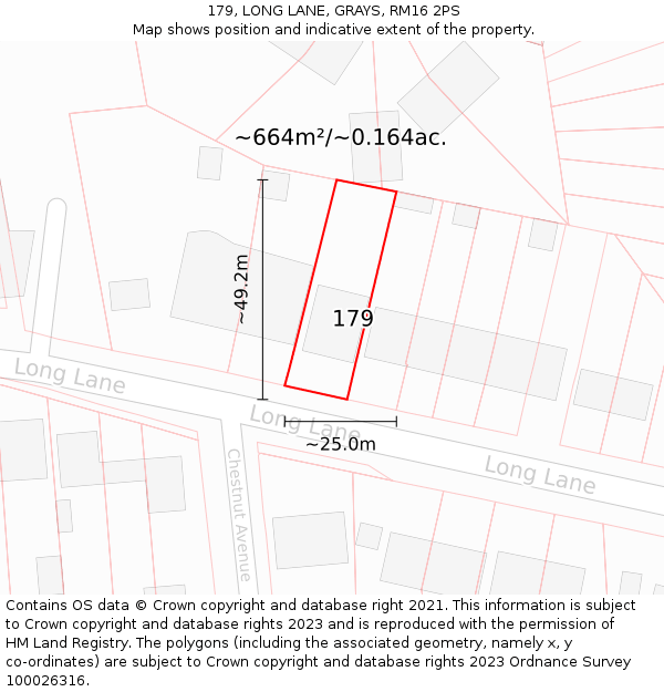 179, LONG LANE, GRAYS, RM16 2PS: Plot and title map