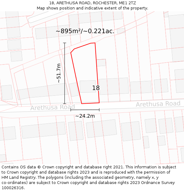 18, ARETHUSA ROAD, ROCHESTER, ME1 2TZ: Plot and title map