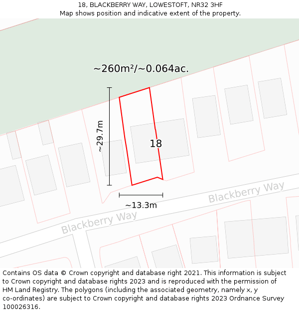 18, BLACKBERRY WAY, LOWESTOFT, NR32 3HF: Plot and title map