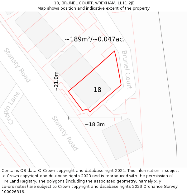 18, BRUNEL COURT, WREXHAM, LL11 2JE: Plot and title map