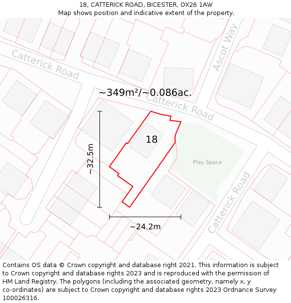 18, CATTERICK ROAD, BICESTER, OX26 1AW: Plot and title map