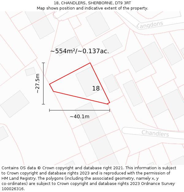 18, CHANDLERS, SHERBORNE, DT9 3RT: Plot and title map