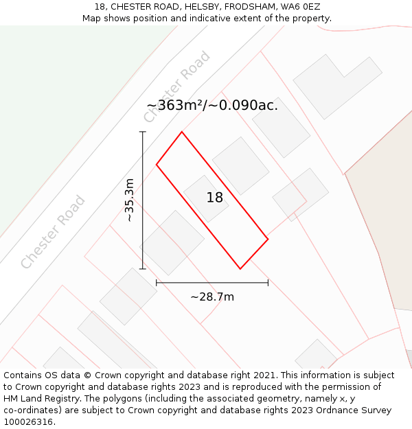 18, CHESTER ROAD, HELSBY, FRODSHAM, WA6 0EZ: Plot and title map