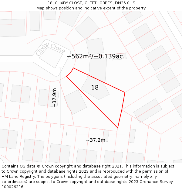 18, CLIXBY CLOSE, CLEETHORPES, DN35 0HS: Plot and title map