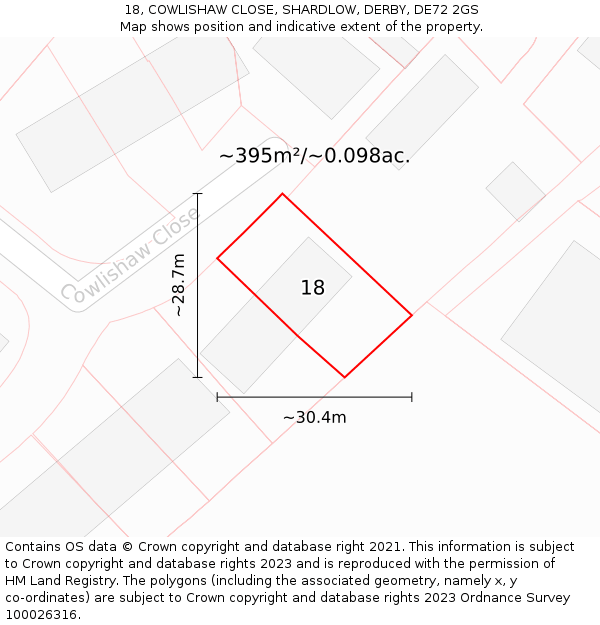 18, COWLISHAW CLOSE, SHARDLOW, DERBY, DE72 2GS: Plot and title map