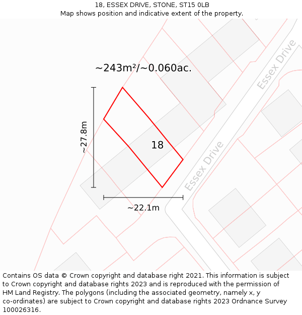 18, ESSEX DRIVE, STONE, ST15 0LB: Plot and title map