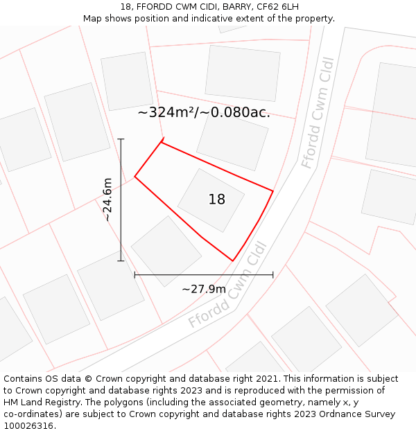 18, FFORDD CWM CIDI, BARRY, CF62 6LH: Plot and title map