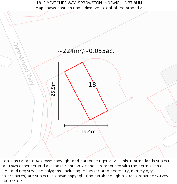 18, FLYCATCHER WAY, SPROWSTON, NORWICH, NR7 8UN: Plot and title map