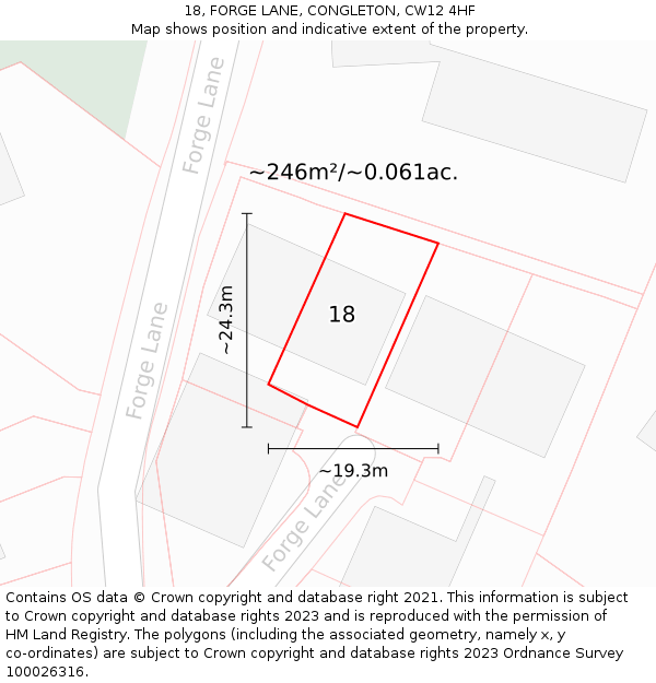 18, FORGE LANE, CONGLETON, CW12 4HF: Plot and title map