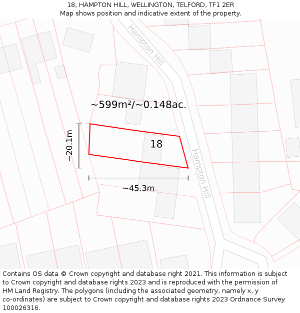 18, HAMPTON HILL, WELLINGTON, TELFORD, TF1 2ER: Plot and title map