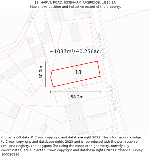 18, HARVIL ROAD, ICKENHAM, UXBRIDGE, UB10 8AJ: Plot and title map