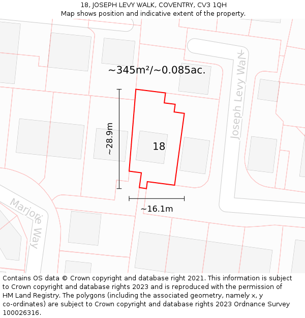 18, JOSEPH LEVY WALK, COVENTRY, CV3 1QH: Plot and title map