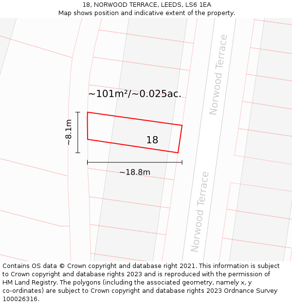 18, NORWOOD TERRACE, LEEDS, LS6 1EA: Plot and title map