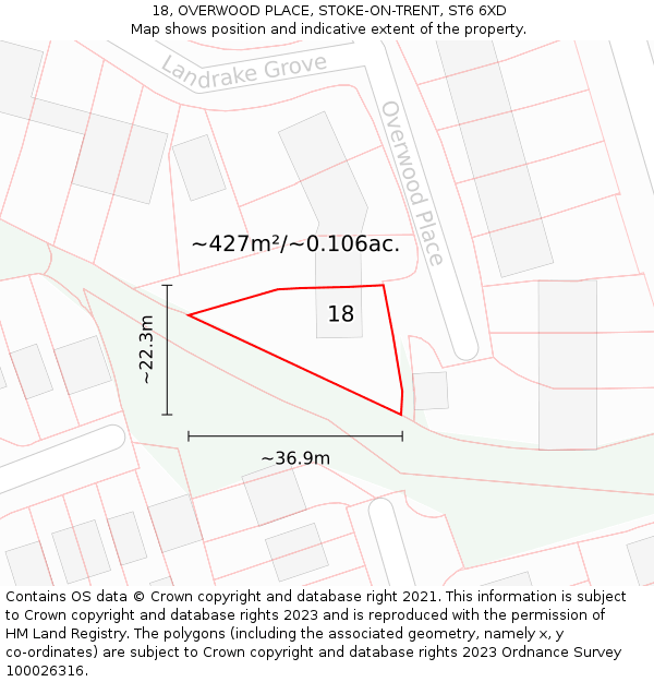 18, OVERWOOD PLACE, STOKE-ON-TRENT, ST6 6XD: Plot and title map