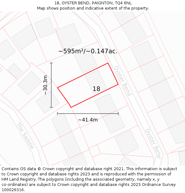 18, OYSTER BEND, PAIGNTON, TQ4 6NL: Plot and title map