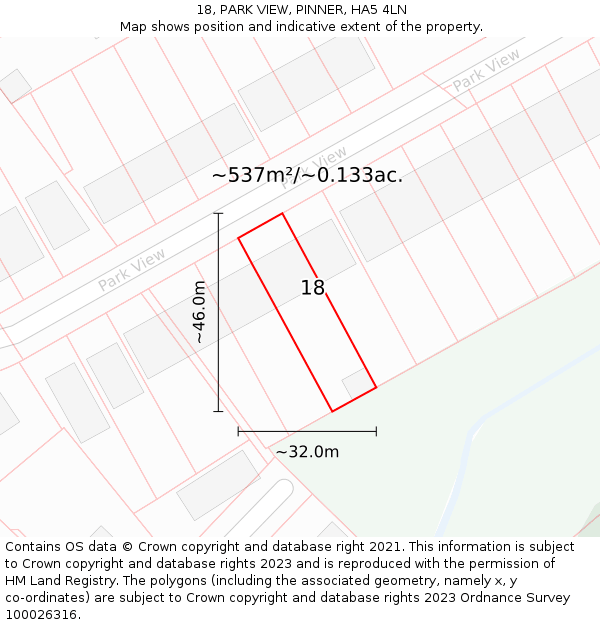 18, PARK VIEW, PINNER, HA5 4LN: Plot and title map