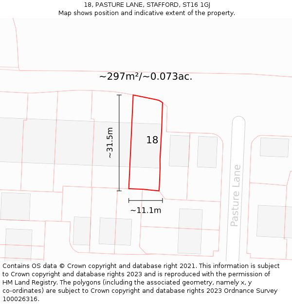 18, PASTURE LANE, STAFFORD, ST16 1GJ: Plot and title map