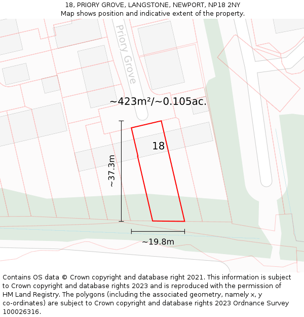 18, PRIORY GROVE, LANGSTONE, NEWPORT, NP18 2NY: Plot and title map