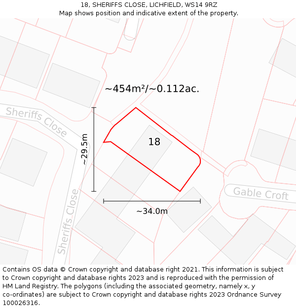 18, SHERIFFS CLOSE, LICHFIELD, WS14 9RZ: Plot and title map