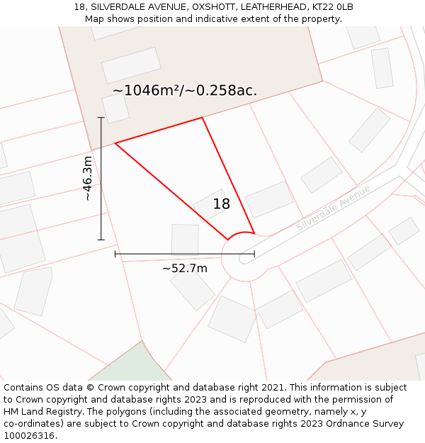 18, SILVERDALE AVENUE, OXSHOTT, LEATHERHEAD, KT22 0LB: Plot and title map