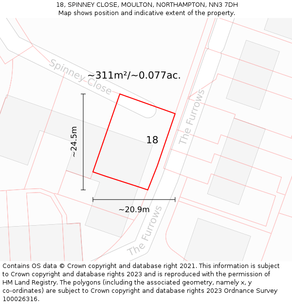 18, SPINNEY CLOSE, MOULTON, NORTHAMPTON, NN3 7DH: Plot and title map
