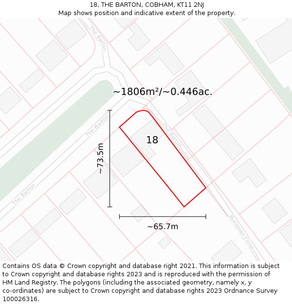 18, THE BARTON, COBHAM, KT11 2NJ: Plot and title map