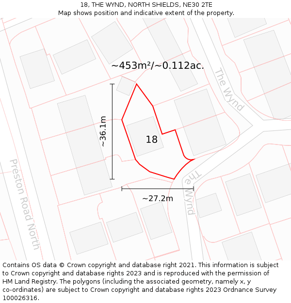 18, THE WYND, NORTH SHIELDS, NE30 2TE: Plot and title map