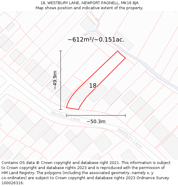 18, WESTBURY LANE, NEWPORT PAGNELL, MK16 8JA: Plot and title map
