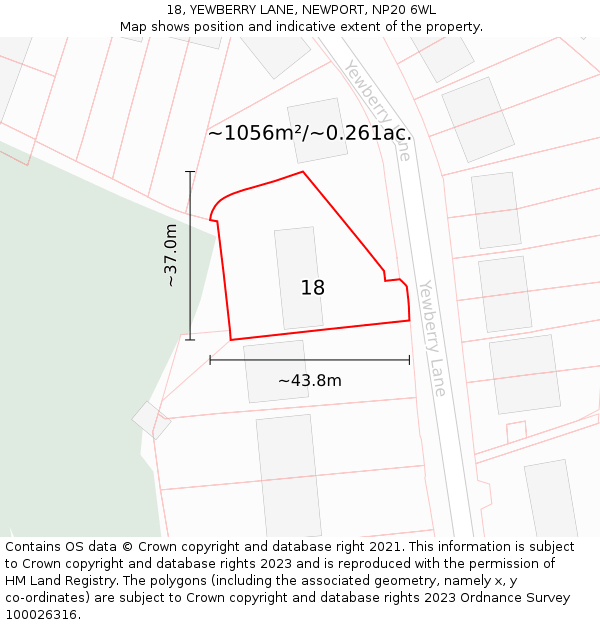 18, YEWBERRY LANE, NEWPORT, NP20 6WL: Plot and title map