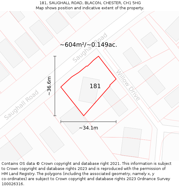 181, SAUGHALL ROAD, BLACON, CHESTER, CH1 5HG: Plot and title map