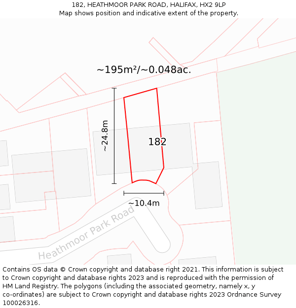 182, HEATHMOOR PARK ROAD, HALIFAX, HX2 9LP: Plot and title map