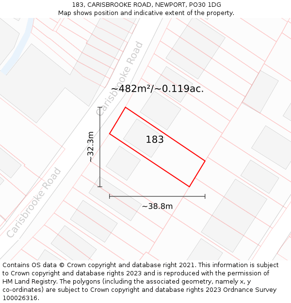 183, CARISBROOKE ROAD, NEWPORT, PO30 1DG: Plot and title map