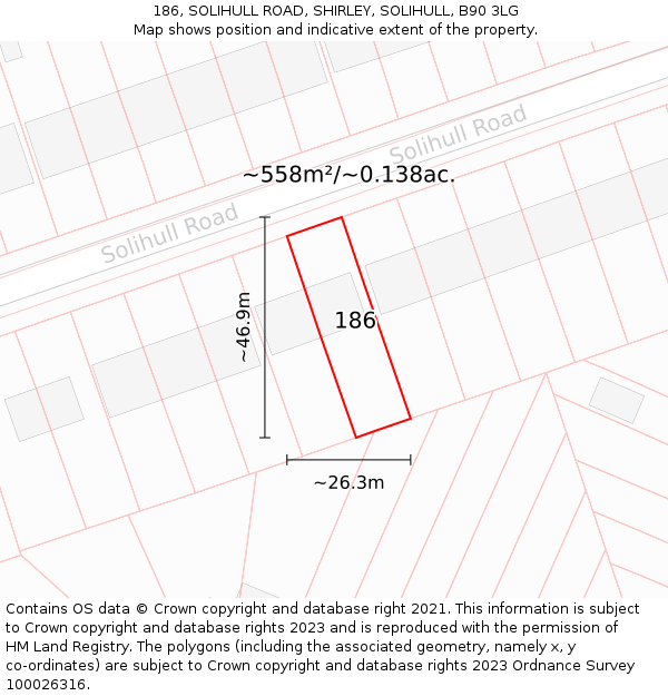 186, SOLIHULL ROAD, SHIRLEY, SOLIHULL, B90 3LG: Plot and title map