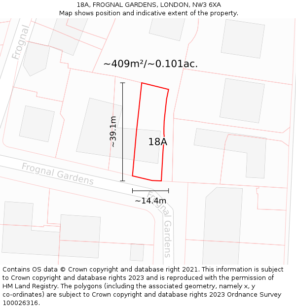 18A, FROGNAL GARDENS, LONDON, NW3 6XA: Plot and title map