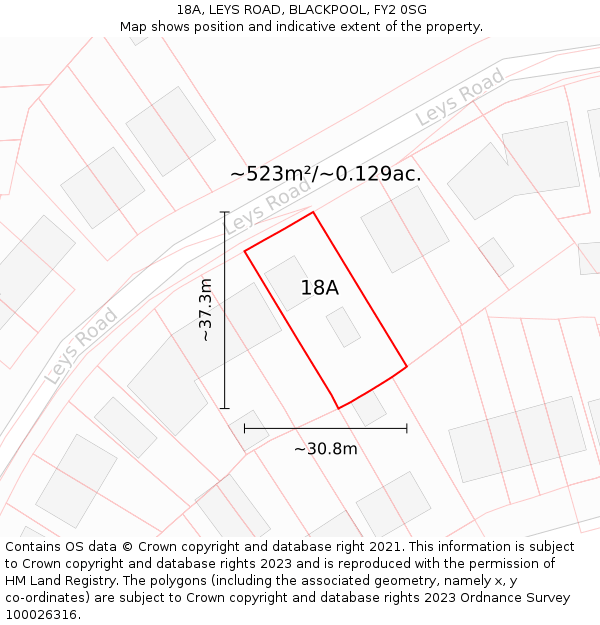 18A, LEYS ROAD, BLACKPOOL, FY2 0SG: Plot and title map