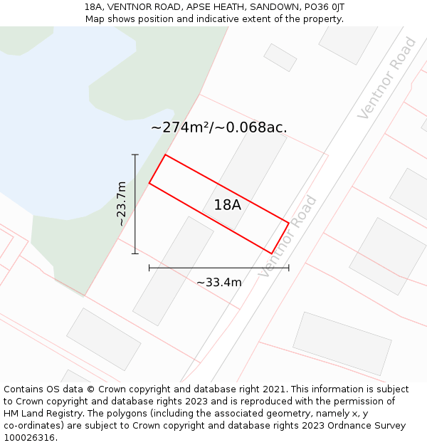 18A, VENTNOR ROAD, APSE HEATH, SANDOWN, PO36 0JT: Plot and title map