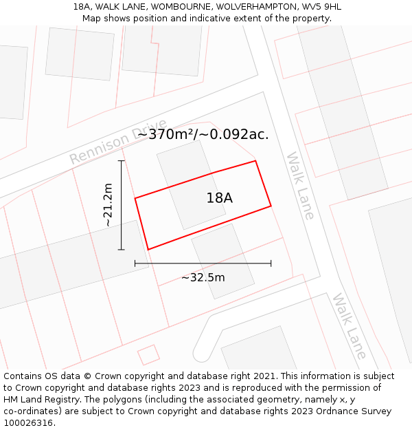 18A, WALK LANE, WOMBOURNE, WOLVERHAMPTON, WV5 9HL: Plot and title map