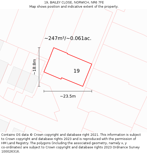 19, BAILEY CLOSE, NORWICH, NR6 7FE: Plot and title map