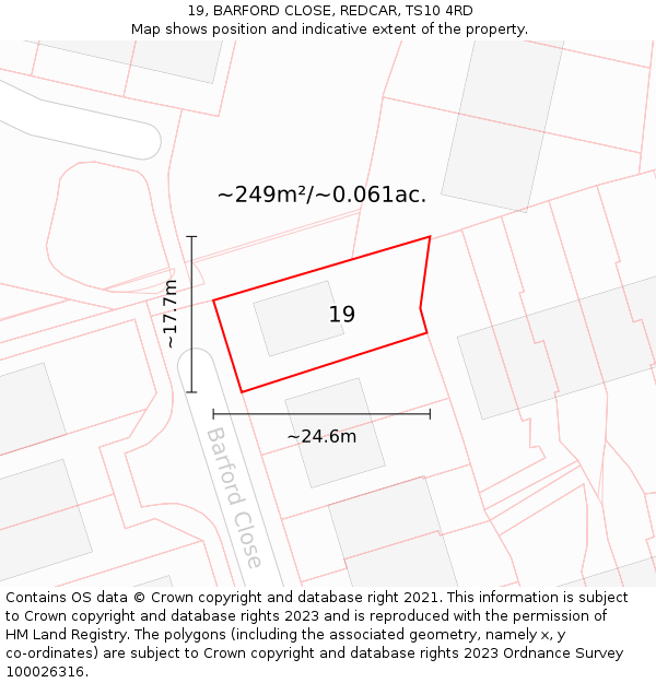 19, BARFORD CLOSE, REDCAR, TS10 4RD: Plot and title map