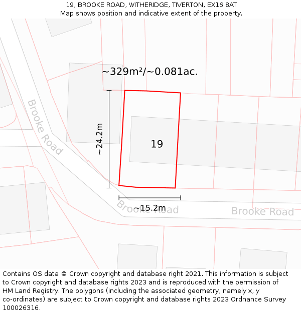 19, BROOKE ROAD, WITHERIDGE, TIVERTON, EX16 8AT: Plot and title map