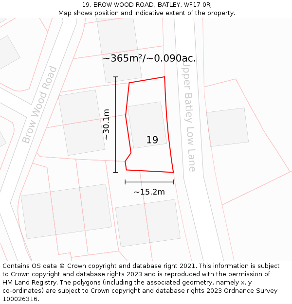 19, BROW WOOD ROAD, BATLEY, WF17 0RJ: Plot and title map