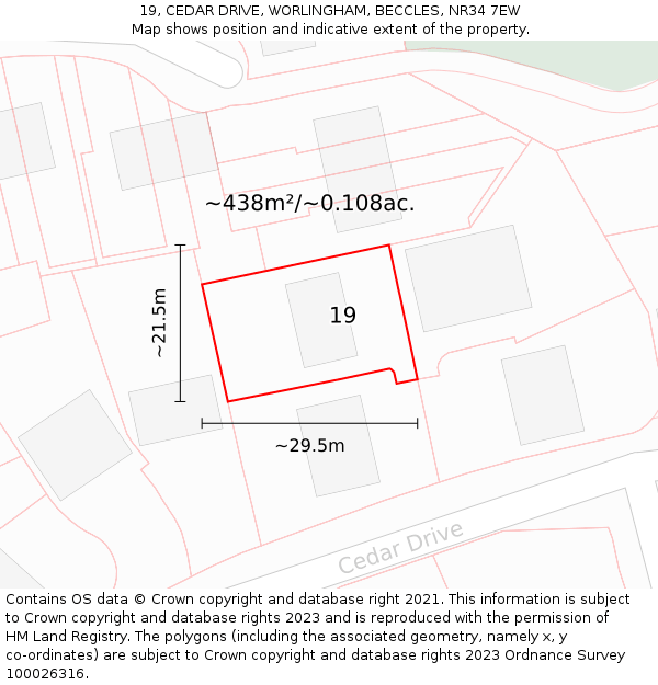 19, CEDAR DRIVE, WORLINGHAM, BECCLES, NR34 7EW: Plot and title map