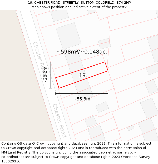 19, CHESTER ROAD, STREETLY, SUTTON COLDFIELD, B74 2HP: Plot and title map