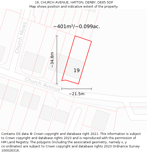 19, CHURCH AVENUE, HATTON, DERBY, DE65 5DP: Plot and title map