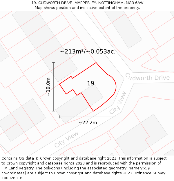 19, CUDWORTH DRIVE, MAPPERLEY, NOTTINGHAM, NG3 6AW: Plot and title map