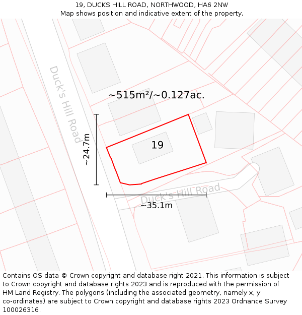 19, DUCKS HILL ROAD, NORTHWOOD, HA6 2NW: Plot and title map