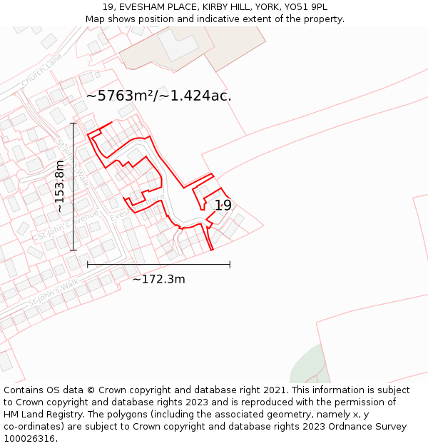 19, EVESHAM PLACE, KIRBY HILL, YORK, YO51 9PL: Plot and title map